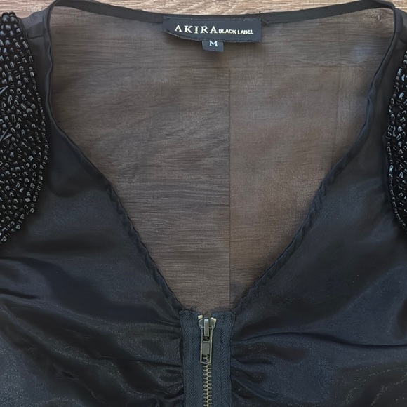 AKIRA Black Ruched Top with Beaded Shoulders - Picture 2 of 2